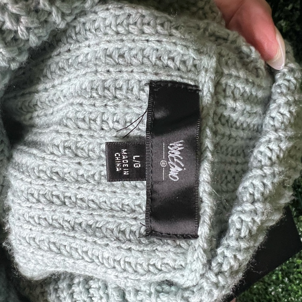 Cozy Mint Cowl Neck Ribbed Sweater - Picture 3 of 3